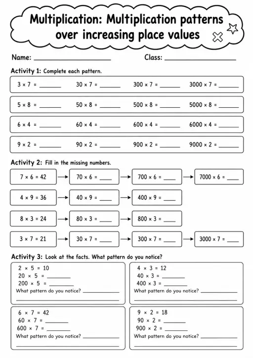 Grade 5 Multiplication Math Worksheet Pack