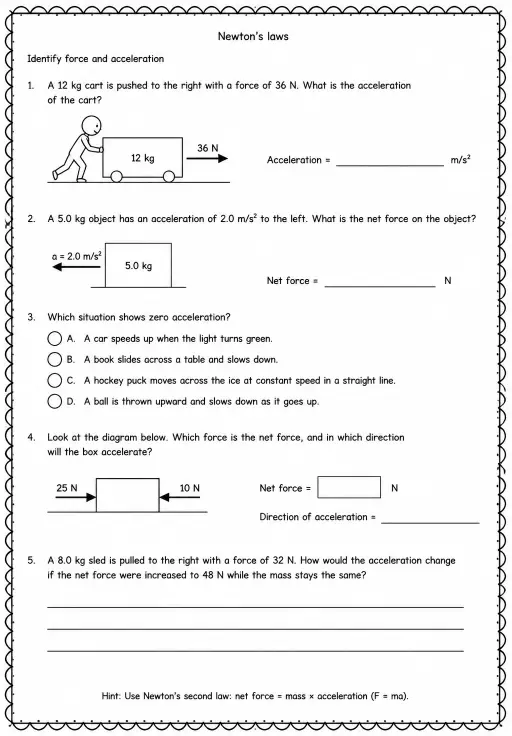 Identify force and acceleration