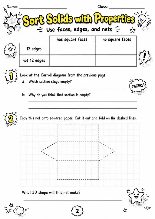 Sort Solids with Properties - Grade 3 Math Worksheet