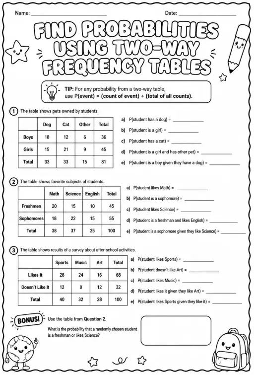 Find probabilities using two-way frequency tables