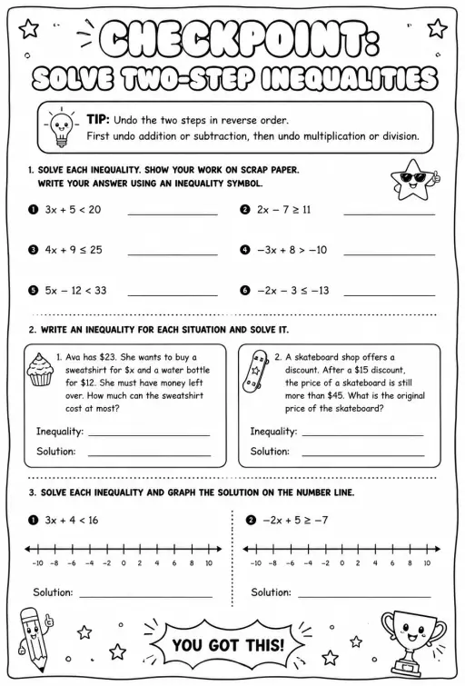 Checkpoint: Solve two-step inequalities