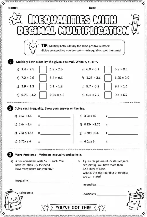 Inequalities with decimal multiplication