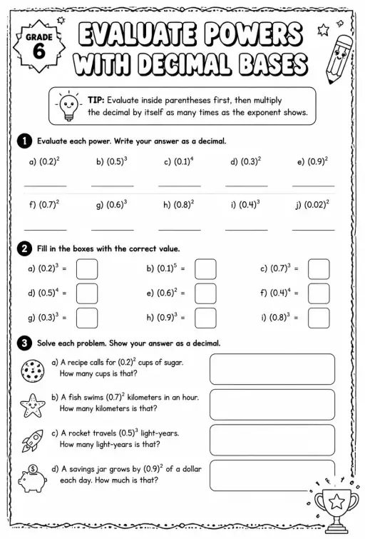 Evaluate powers with decimal bases