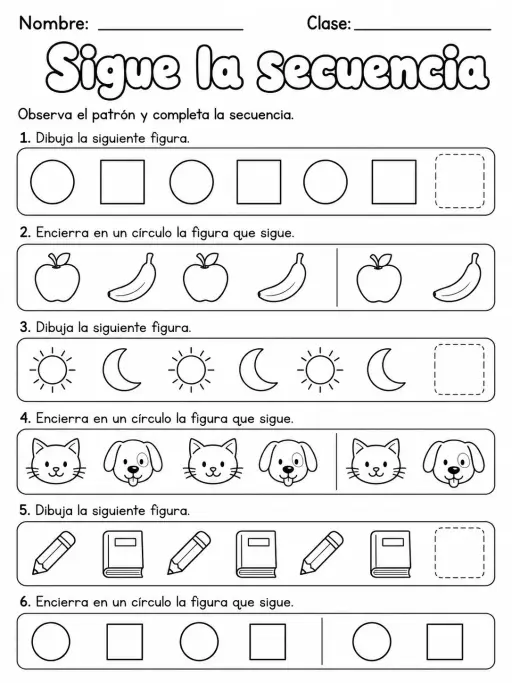 Kindergarten - patrones y secuencias - Paquete de fichas - Conjunto 3