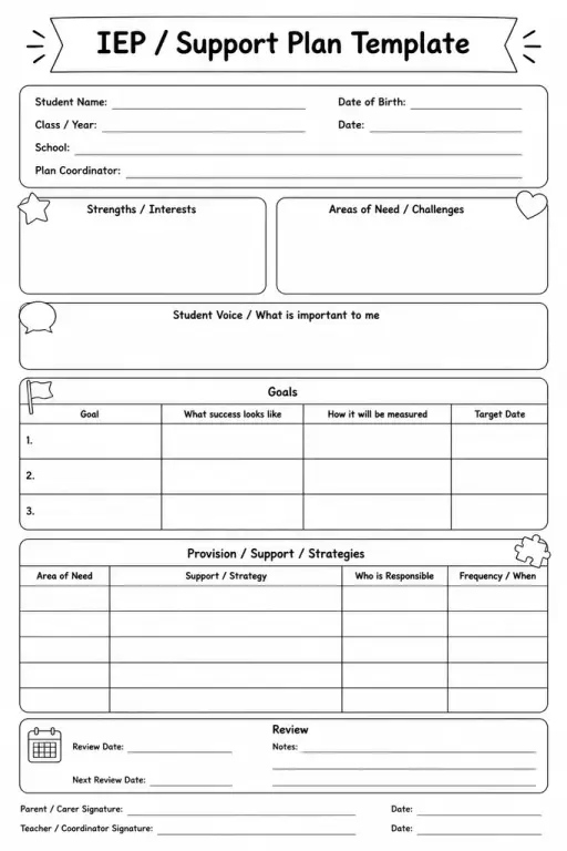 IEP / Support Plan Template