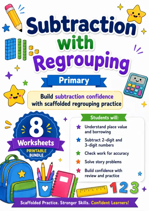 Subtraction with Regrouping Worksheet Pack