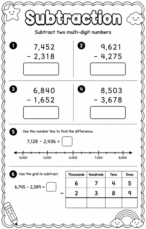 Subtract two multi-digit numbers