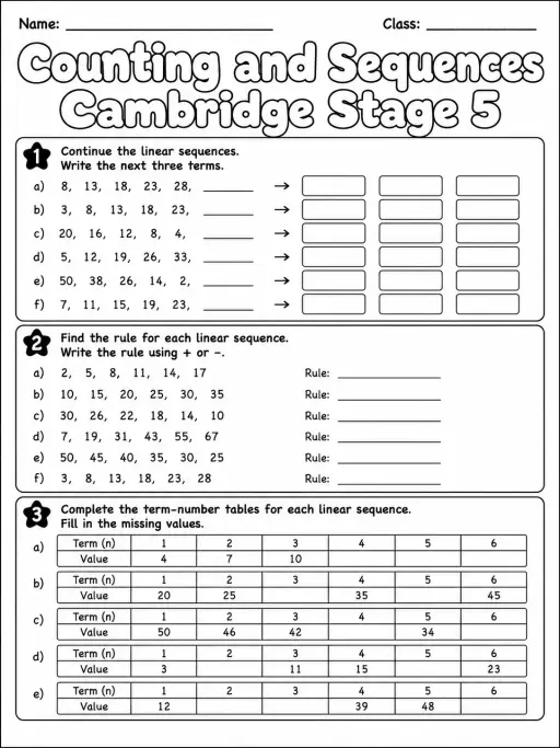 Counting and Sequences Cambridge Stage 5