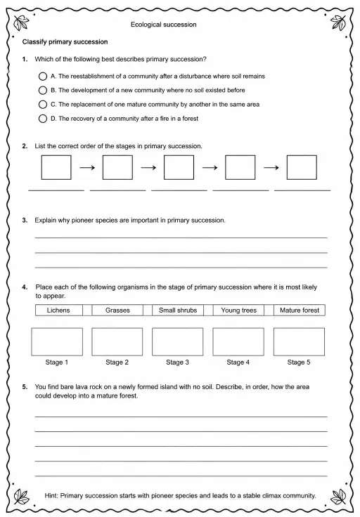 Classify primary succession