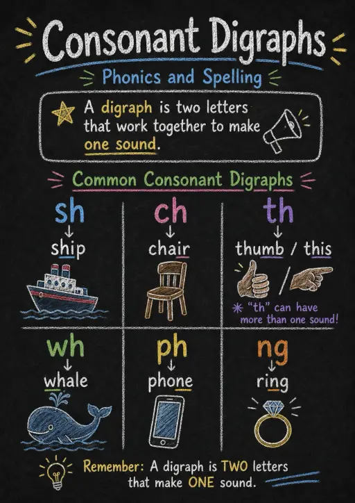 ≡ Consonant Digraphs ≡ Phonics and Spelling Infographic