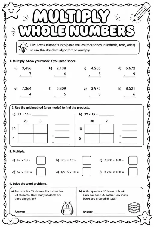 Multiply whole numbers