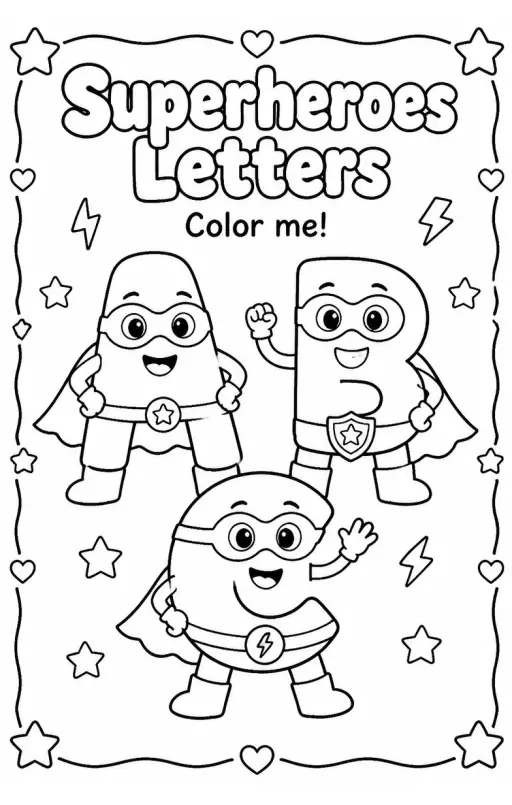 Superheroes Letters Coloring Page