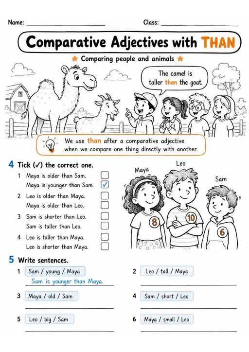 Comparative Adjectives With Than | Grades 2-3 Grammar Worksheet