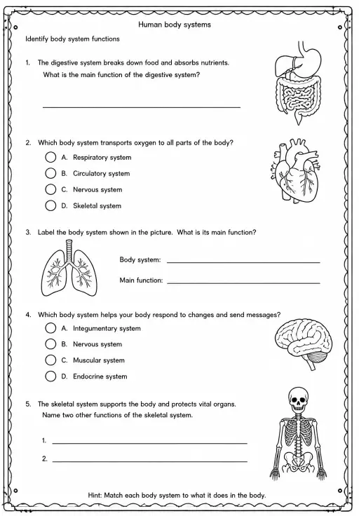 Identify body system functions