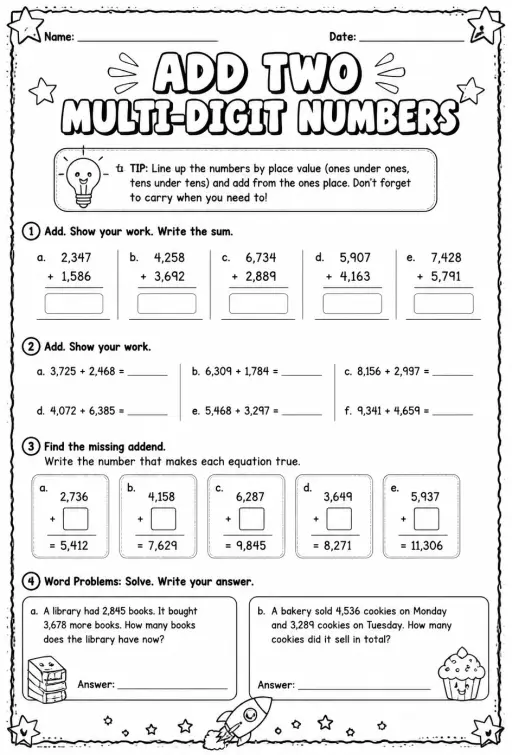 Add two multi-digit numbers