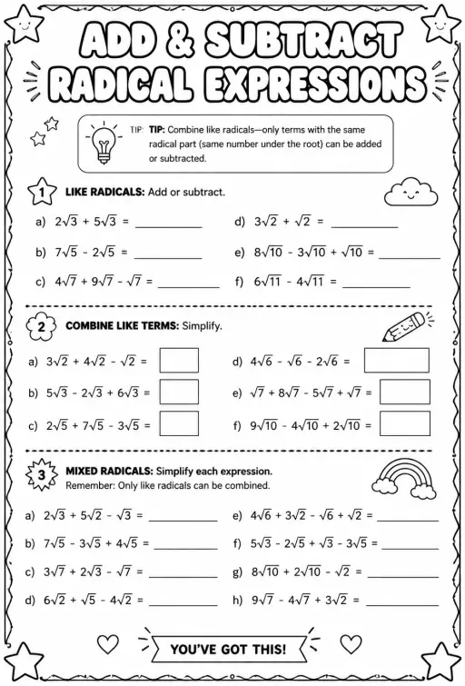 Add and subtract radical expressions