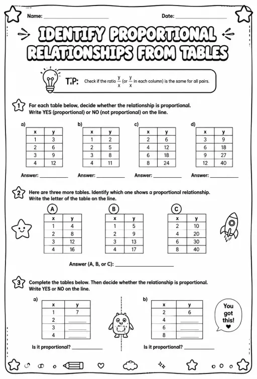 Identify proportional relationships from tables