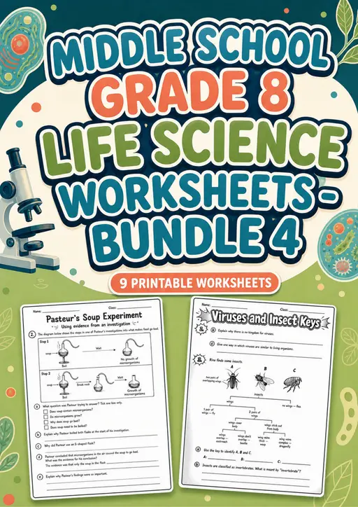 Middle School Grade 8 Life Science Worksheets - Pack 4