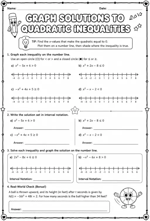 Graph solutions to quadratic inequalities