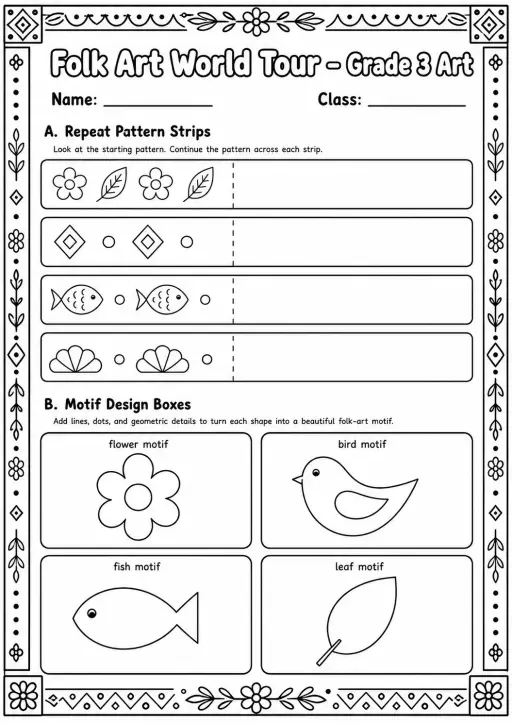 Folk Art World Tour Patterns Worksheet Pack