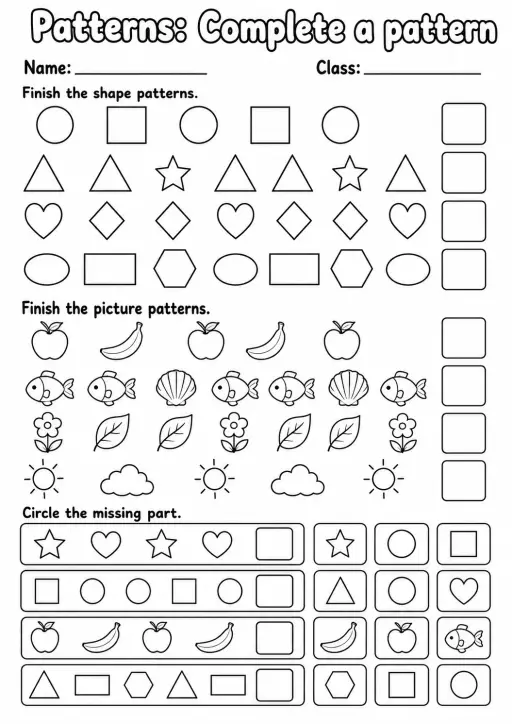 Grade 1 Patterns Math Worksheet Pack