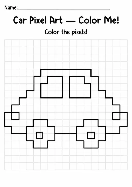 Car Pixel Art Coloring Page