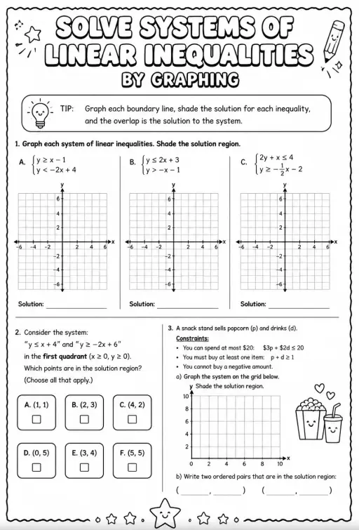 Solve systems of linear inequalities by graphing