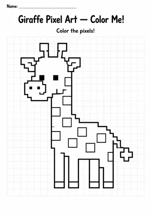Giraffe Pixel Art Coloring Page