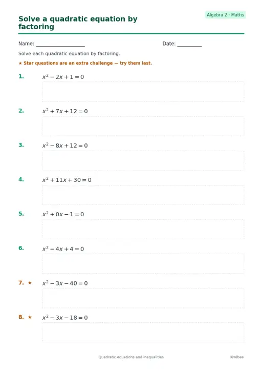 Solve a quadratic equation by factoring