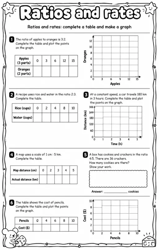 Ratios and rates: complete a table and make a graph