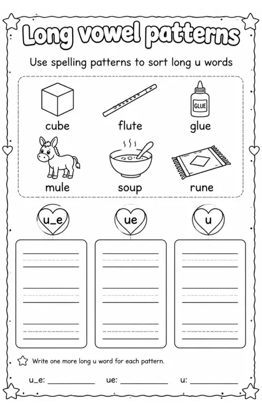 Use spelling patterns to sort long u words