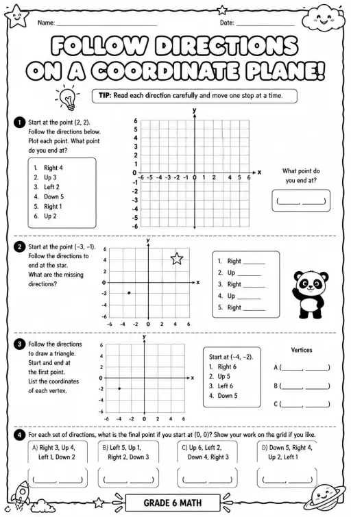Follow directions on a coordinate plane