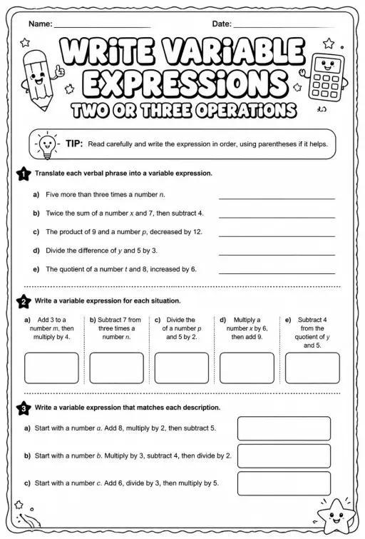 Write variable expressions: two or three operations