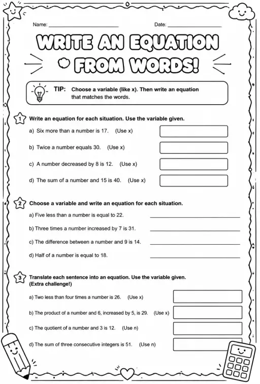 Write an equation from words
