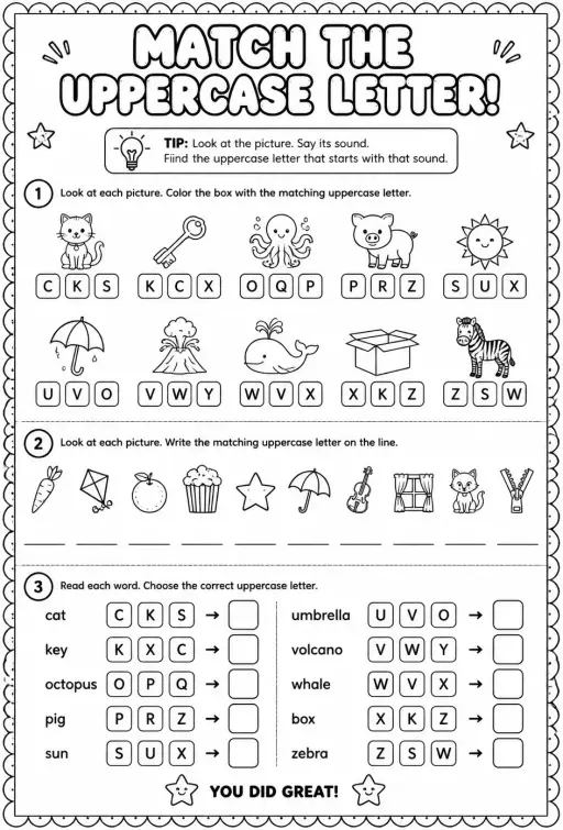 Choose the uppercase letter that matches: C, K, O, P, S, U, V, W, X, Z