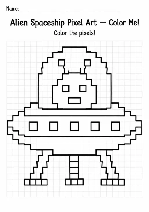 Alien Spaceship Pixel Art Coloring Page