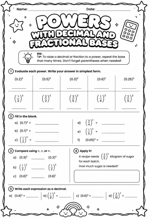 Powers with decimal and fractional bases