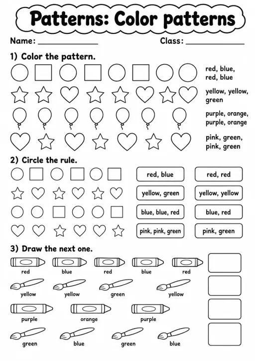 Kindergarten Patterns Math Worksheet Pack
