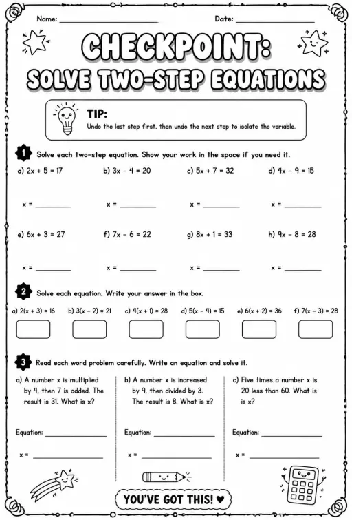 Checkpoint: Solve two-step equations