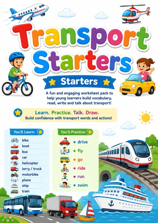 Transport Starters Vocabulary Worksheet Pack