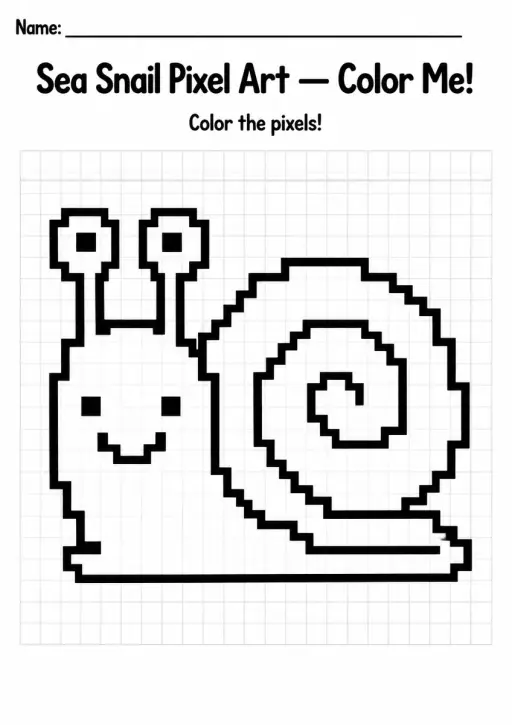 Sea Snail Pixel Art Coloring Page