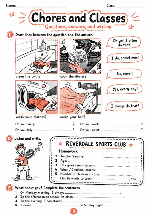 Cambridge MOVERS - Chores and Classes | Free Worksheet