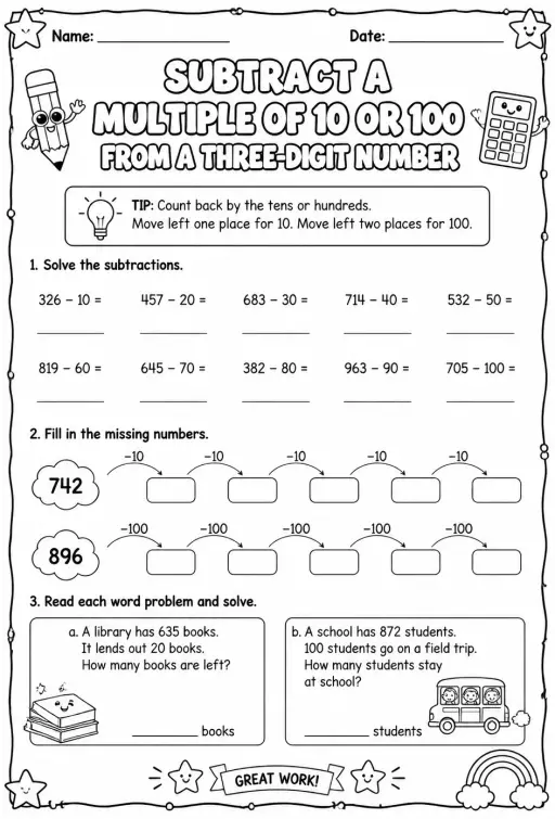 Subtract a multiple of 10 or 100 from a three-digit number