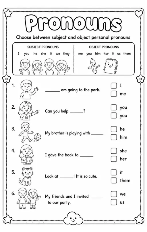 Choose between subject and object personal pronouns