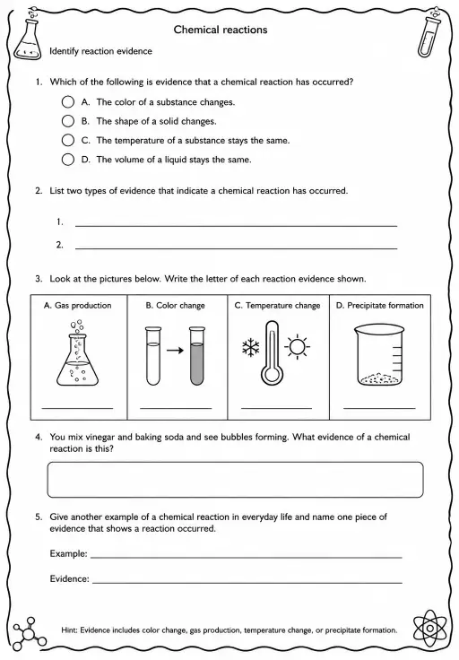 Identify reaction evidence