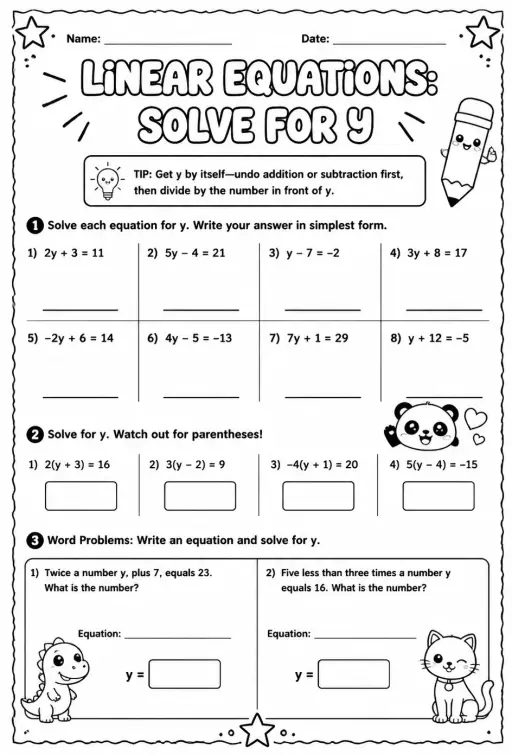 Linear equations: solve for y
