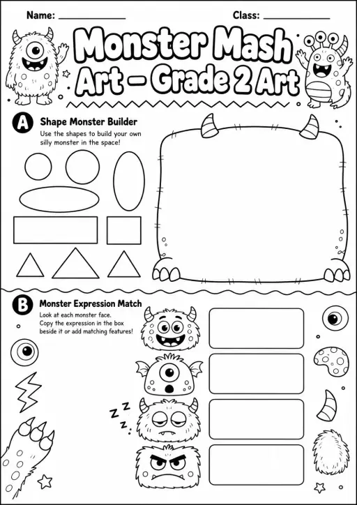 Monster Mash Shape Builder Worksheet Pack