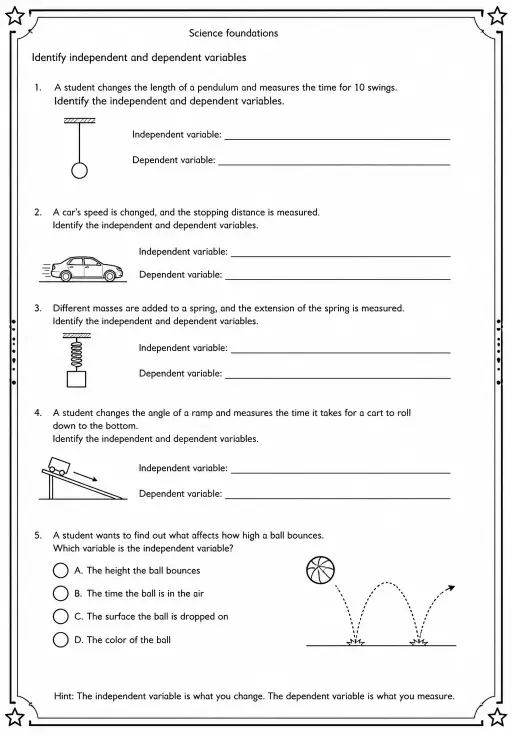 Identify independent and dependent variables
