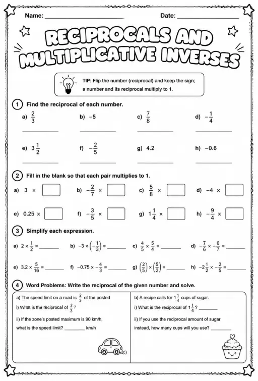 Reciprocals and multiplicative inverses