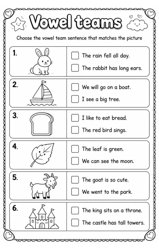 Choose the vowel team sentence that matches the picture